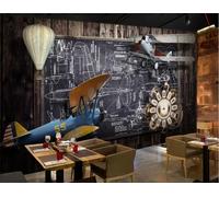 Papier Peint Rétro Planche De Bois Noir Peint À La Main, Image D'avion, Restaurant De Restauration Rapide, Thé De L'après-midi, Dessert, Maison, Mur De Fond De Restaurant Occidental, Papier Peint Mur