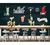 Papier Peint Rétro Tableau Noir Peint À La Main Boissons D'été Boutique De Desserts Mur De Fond De Thé De L'après-midi Restaurant Occidental Papier Peint Café Mural,3D,350x245cm
