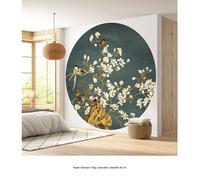Papier peint rond / cercle - Lumaléa - Fleurs Oiseaux - Papier Standard 170gr Lessivable - Diamètre 30 cm