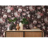 Papier Peint Roses Dans Un Style Vintage - Métallique, Noir, Blanc