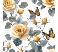 Papier peint Roses Jaunes Vintage épais mat à décoller et à colle 44x500 cm Papillon Meubles Autocollants Amovible Comptoir Contact Papier Stickers Muraux pour Bains Salon Chambre