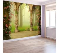 Papier Peint Roses Romantiques 300 X 210 Cm Murales Non Tissé Vignes Fleuries Arche Poster Tableaux Muraux Imprimé 3D Tapisserie Photo Pour Chambre Cuisine Salon, Decoration Wallpaper Mural Vert