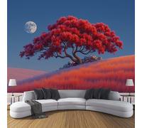 Papier Peint Rouge Panoramique Fantaisie Paysages Naturels, Non-Tissé Mangroves Prairies Poster Tableaux Muraux Tapisserie Photo, pour salon Chambre Intérieure Murale décoration 250 x 175 cm
