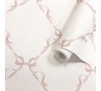 Papier Peint Crème Rose Avec Un Nœud Motif Ruban Élégant