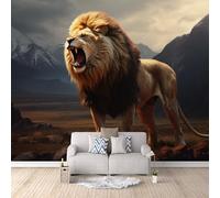 Papier Peint Rugissement Du Lion 300x256 cm Papier Peint Panoramique Effet 3D, Peinture Murale intissé Grande Prairies De Snow Mountain, pour Moderne Salon Chambre TV Fond