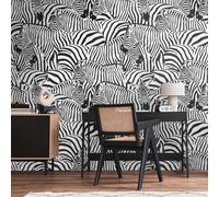 Papier Peint Safari Noir Et Blanc Avec Des Zèbres Et Un Motif Étendu
