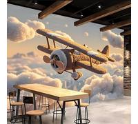 papier peint salon 250x180cm Avion De Dessin Animé papier peint brique Toile décorative sans couture, look peinture à l’huile, pour pièce de réception ou salle d’attente EB24-3683