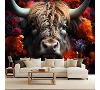 papier peint salon 250x180cm Belle Vache papier peint brique Toile décorative sans couture, look peinture à l’huile, pour pièce de réception ou salle d’attente EB24-9586