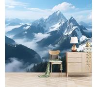 papier peint salon 250x180cm Belles Montagnes Enneigées papier peint brique Toile décorative sans couture, look peinture à l’huile, pour pièce de réception ou salle d’attente EB24-1512