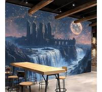 papier peint salon 250x180cm Château Du Ciel Nocturne papier peint brique Toile décorative sans couture, look peinture à l’huile, pour pièce de réception ou salle d’attente EB24-7079