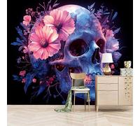 papier peint salon 250x180cm Crâne Rose papier peint brique Toile décorative sans couture, look peinture à l’huile, pour pièce de réception ou salle d’attente EB24-8859