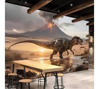 papier peint salon 250x180cm Dinosaure Volcanique papier peint brique Toile décorative sans couture, look peinture à l’huile, pour pièce de réception ou salle d’attente EB24-1682