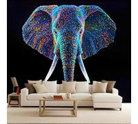 papier peint salon 250x180cm Éléphant Avec Fond Noir Et Lignes Colorées papier peint brique Toile décorative sans couture, look peinture à l’huile, pour pièce de réception ou salle d’attente EB24-1866