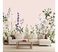papier peint salon 250x180cm Feuilles Vertes Et Fleurs papier peint brique Toile décorative sans couture, look peinture à l’huile, pour pièce de réception ou salle d’attente EB24-7355