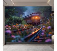 papier peint salon 250x180cm Fleurs De Train papier peint brique Toile décorative sans couture, look peinture à l’huile, pour pièce de réception ou salle d’attente EB24-7525