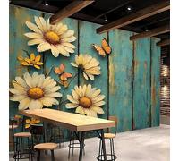 papier peint salon 250x180cm Fleurs Jaunes papier peint brique Toile décorative sans couture, look peinture à l’huile, pour pièce de réception ou salle d’attente EB24-6396
