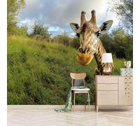 papier peint salon 250x180cm Girafe De La Forêt papier peint brique Toile décorative sans couture, look peinture à l’huile, pour pièce de réception ou salle d’attente EB24-6589