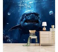 papier peint salon 250x180cm Requin Bleu Sous-marin papier peint brique Toile décorative sans couture, look peinture à l’huile, pour pièce de réception ou salle d’attente EB24-5539