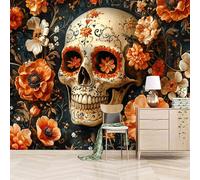 papier peint salon 250x180cm Squelette Dans Le Champ De Fleurs papier peint brique Toile décorative sans couture, look peinture à l’huile, pour pièce de réception ou salle d’attente EB24-8796