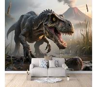 papier peint salon 250x180cm Tyrannosaure Rex Féroce papier peint brique Toile décorative sans couture, look peinture à l’huile, pour pièce de réception ou salle d’attente EB24-1661