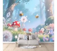 papier peint salon 250x370cm Fleurs De Champignons De Dessin Animé papier peint mural chambre Impression panoramique sur toile sans couture visible, idéale pour mur de salle à manger EB24-2171
