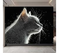 papier peint salon 250x420cm Chat Blanc Star Point papier peint isolant thermique Toile murale 3D sans raccord visible, matériau peinture à l’huile, idéale pour appartement EB24-6498