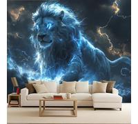 papier peint salon 250x420cm Lion Tonnerre Aux Yeux Bleus papier peint isolant thermique Toile murale 3D sans raccord visible, matériau peinture à l’huile, idéale pour appartement EB24-9887