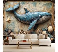 papier peint salon 350x260cm Coquillages D'étoiles De Mer Du Jardin Sous-marin Jingu papier peint meuble Toile imprimée 3D sans couture,effet peinture ancienne,idéale pour chambre rustique EB24-5286