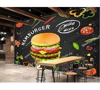 Papier Peint Salon 3D Personnalisé Peint À La Main Burger Mural Décor Industriel Papier Peint Snack Bar Fast Food Restaurant Papier Peint-250Cmx175Cm
