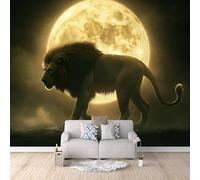 papier peint salon 400x280cm Lune Lion papier peint fleuri vintage Toile artistique assemblée sans couture, parfaite pour arrière-plan de canapé ou télévision EB24-6074