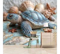 papier peint salon 400x280cm Tortue Sous-marine 3D papier peint fleuri vintage Toile artistique assemblée sans couture, parfaite pour arrière-plan de canapé ou télévision EB24-5245