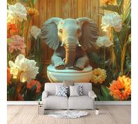 papier peint salon 500x280cm Bébé éléphant papier peint panoramique 3d Toile décorative haut de gamme, sans joint, effet peinture à l’huile, pour couloir moderne EB24-8180