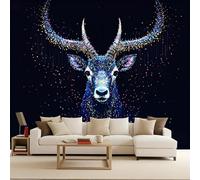 papier peint salon 500x280cm Cerf Avec Des Lignes Colorées Sur Fond Noir papier peint panoramique 3d Toile décorative haut de gamme,sans joint,effet peinture à l’huile,pour couloir moderne EB24-1851