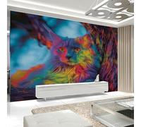 Papier Peint Salon Chat Rouge Bleu Papier Peint Panoramique Intissé Tissu de Soie Facile à Installer Décoration Murale pour Chambre Cuisine Papiers Peints Décoratif 336x238cm