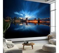 Papier Peint Scène Nocturne De La Ville Moderne250 x 175 cm Décoration Papier Peint Moderne Bleu Marine Murale facile à nettoyer, idéale pour chambre et salon, avec un design unique et moderne
