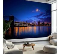 Papier Peint Scène Nocturne De New York250 x 175 cm Décoration Papier Peint Moderne Bleu Murale facile à nettoyer, idéale pour chambre et salon, avec un design unique et moderne