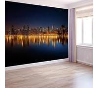 Papier Peint Scène Nocturne Moderne Bâtiments Lumières250 x 175 cm Décoration Papier Peint Moderne Bleu Marine Murale facile à nettoyer, idéale pour chambre et salon, avec un design unique et moderne
