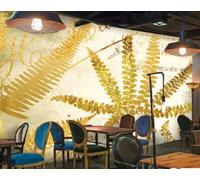 Papier Peint Simple Plante Dorée Feuilles Lettres Anglaises Thème Dessert Boutique Bar Restaurant Occidental Fond Mural Après-midi Thé Café Papier Peint,3D,250x175cm