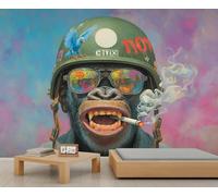Papier peint singe Street Art Graffiti Singe Salle à manger Fond coloré Impressions murales pour murs Chambre à coucher pour salon 500 x 300 cm