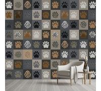 Papier Peint Soie 3D Carrea Ferme Rural Géométrique Papier Peint Empreintes de Pattes Pommes de Pin Wallpaper Autocollant Adhesif Mural Film Décoration Murale pour Salon Chambre Bureau 250x175 cm