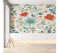 Papier Peint Soie 3D Feuille Fleur Chrysanthème Rétro Papier Peint Botanique Floral Style Pastoral Wallpaper Autocollant Adhesif Mural Film Décoration Murale pour Salon Chambre Bureau 250x175 cm