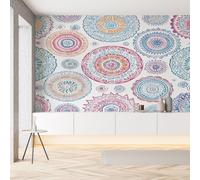 Papier Peint Soie 3D Géométrique Fleur Mandala Boho Papier Peint Traditionnel Ethnique Floral Boheme Wallpaper Autocollant Adhesif Mural Film Décoration Murale pour Salon Chambre Bureau 250x175 cm