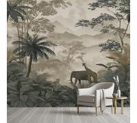 Papier Peint Soie 3D Jungle Tropical Safari Forêt Papier Peint Animaux Sauvages Tigre éléphant Girafe Wallpaper Autocollant Adhesif Mural Film Décoration Murale pour Salon Chambre Bureau 250x175 cm