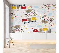 Papier Peint Soie 3D Ours Peluche Mignon Étoiles Papier Peint Dessin Animé Empreintes de Pattes Wallpaper Autocollant Adhesif Mural Film Décoration Murale pour Salon Chambre Bureau 250x175 cm