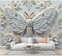 Papier Peint Soie Animaux Fleurs Papillons De Nuit Reliefs 350×256 CM Grandes Mural Photo Papier | Panoramique Papillons De Nuit Feuilles Tapisserie Poster Decoration Murale Chambre Salon Mange