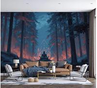 Papier Peint Soie Dark Fantasy 450x356cm Figure géométrique mystérieuse et lumineuse Papier Peint Panoramique 3D, Tapisserie Poster Mural Orange-Bleu pour Salon Chambre D'enfants Décoration Murale