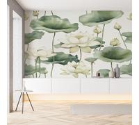 Papier Peint Soie Feuille de Lotus Fleur Lotus Papier Autocollant 100x100 cm Esthétique Botanique Floral Aquarelle Film Adhesif pour Meuble Wallpaper Panoramique 3D Mural pour Cuisine Salle de Bains