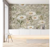 Papier Peint Soie Feuille Fleur Chrysanthème Marguerite Papier Peint Auto-Adhésif Botanique Floral Pastoral Autocollant Mural, Film Meuble Décoration Murale 3D pour Cuisine Salle de Bains 100x70 cm