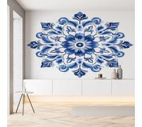 Papier Peint Soie Fleur Mandala Boho Papier Peint Auto-Adhésif Botanique Floral Traditionnel Boheme Autocollant Mural, Film Meuble Décoration Murale 3D pour Cuisine Salle de Bains 100x70 cm