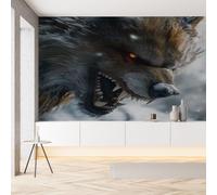 Papier Peint Soie Motif Loup Ours 3D Papier Autocollant 100x100 cm Impression Animaux Sauvages Réaliste Film Adhesif pour Meuble Wallpaper Panoramique 3D Mural pour Cuisine Salle de Bains